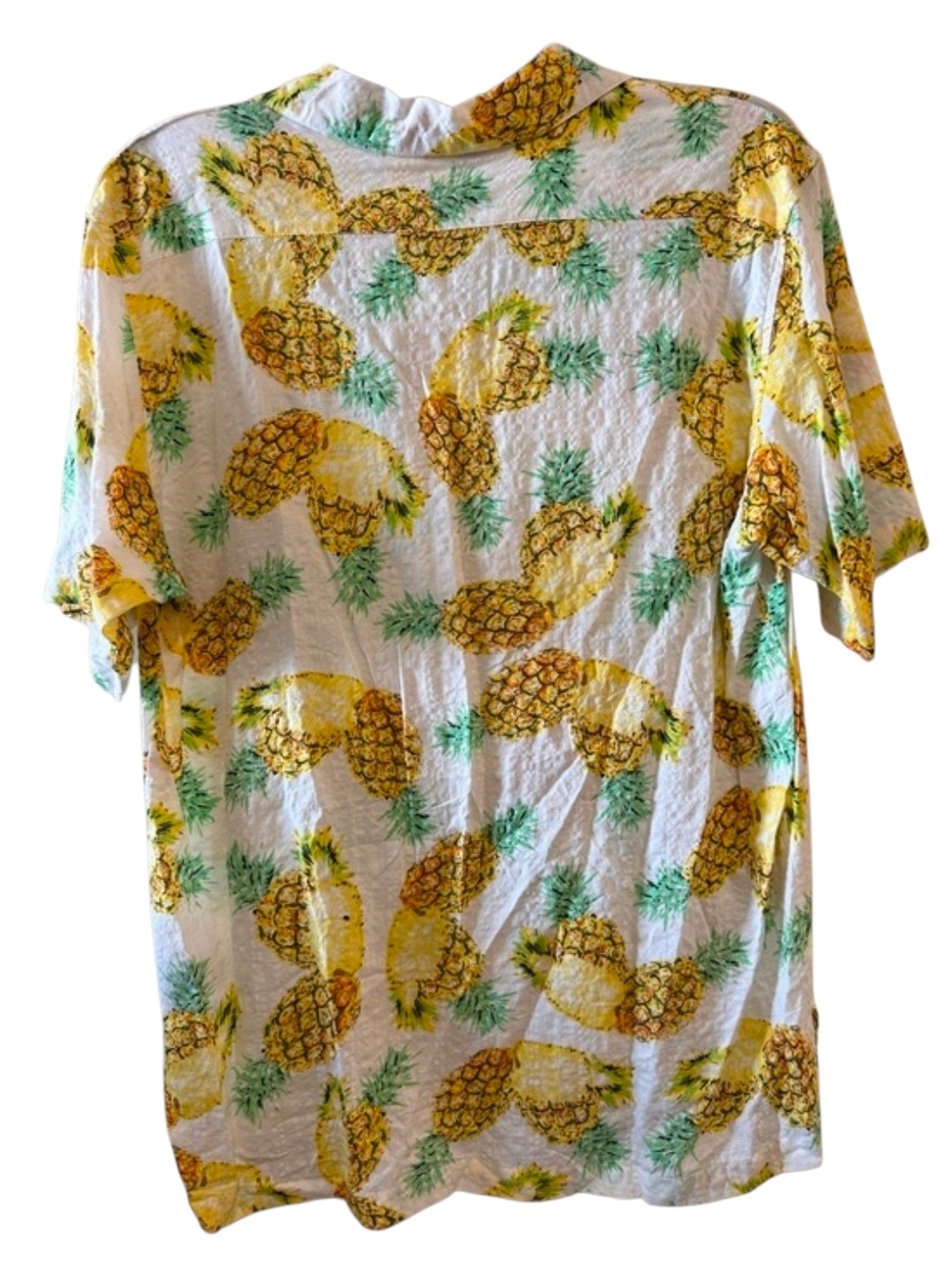 RS Surf Men’s White Pineapple Print Short Sleeve Button Down Shirt Linen Blend - Picture 2 of 6